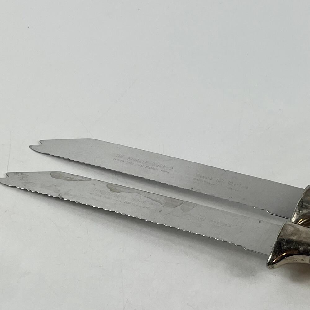 Vintage Regent Sheffield Miracle Worker Frozen Food Knives Serrated England x2 - Picture 6 of 9